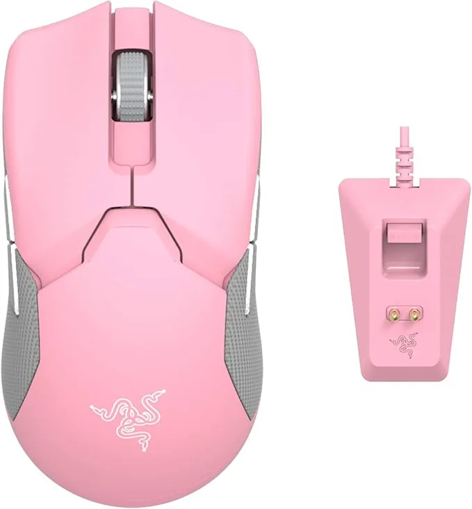 Razer Viper Ultimate Lightweight Wireless Gaming Mouse & RGB Charging Dock: Hyperspeed Wireless Technology - 20K DPI Optical Sensor - 78g - Optical Mouse Switch - 70 Hr Battery - Quartz Pink